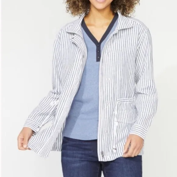 Nautica White Blue Striped Linen Blend Lightweight Boat Jacket size large
