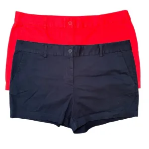 Nautica Women's 4&quot; Mid Rise Twill Shorts Bundle - Navy Blue &amp; Red - Size 16