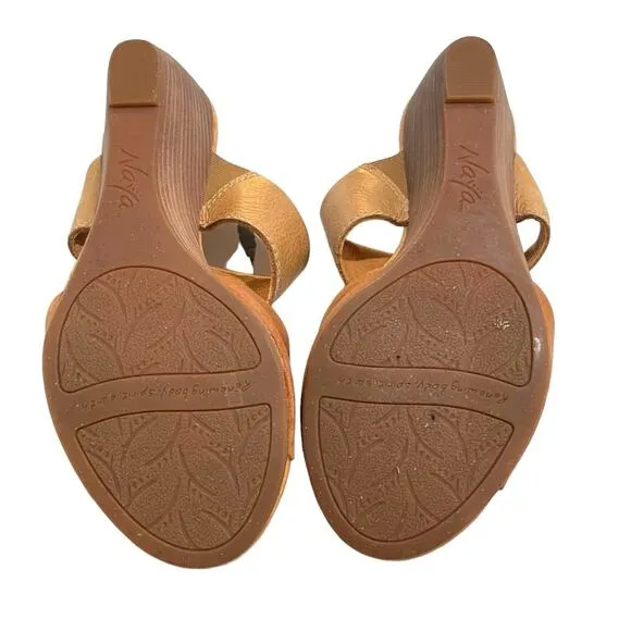 Naya Anthropologie Tan Leather Wedges Size 9