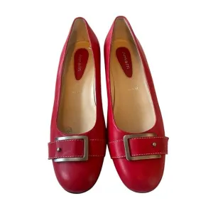 Neiman Marcus 9.5 Amalfi Italian Leather Round Toe Kitten Heels Ballet Flats Red