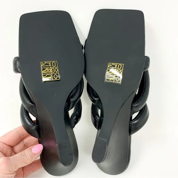NEW $112 Nasty Gal Genuine Leather Twist Sandal Wedges Black US 8.5/EU 39/UK 6