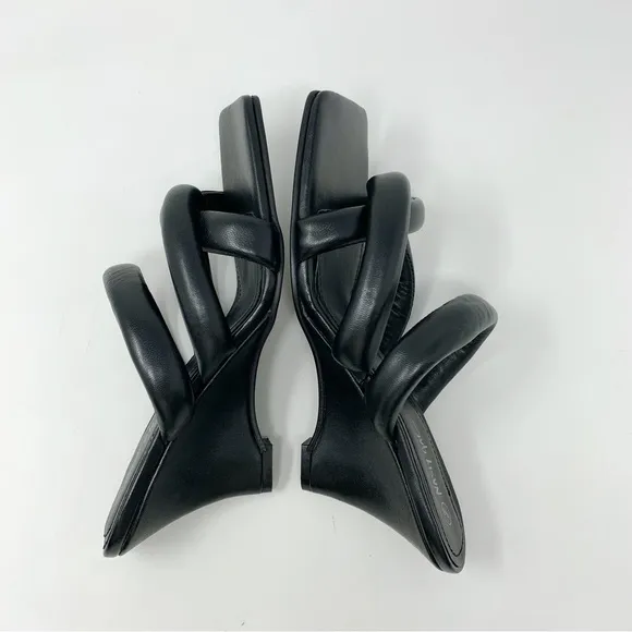 NEW $112 Nasty Gal Genuine Leather Twist Sandal Wedges Black US 8.5/EU 39/UK 6