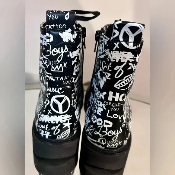 New ALDO Cadirwen Graffiti Combat Boots, Size 8