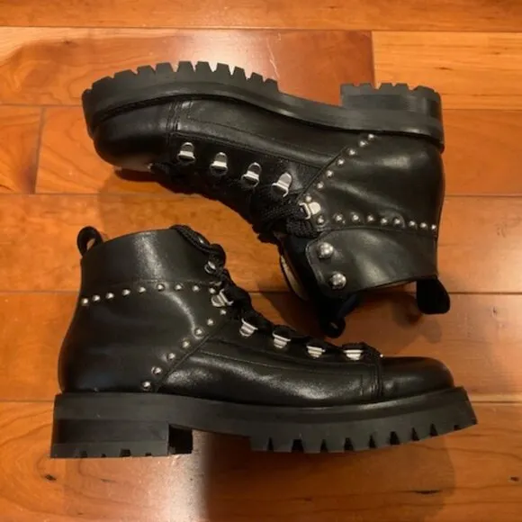 NEW! AllSaints Leather Sherrin Studded Ankle Combat Boots Women's 39