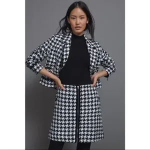 NEW Anthropologie Evira Black White Houndstooth Sparkle Thread Mini Skirt Size 2