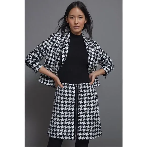 NEW Anthropologie Evira Black White Houndstooth Sparkle Thread Mini Skirt Size 2