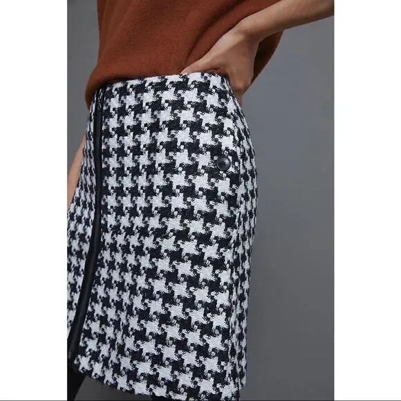 NEW Anthropologie Evira Black White Houndstooth Sparkle Thread Mini Skirt Size 2