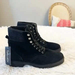 NEW Anthropologie x Splendid Sloane Black Combat Moto Ankle Boots women size 9