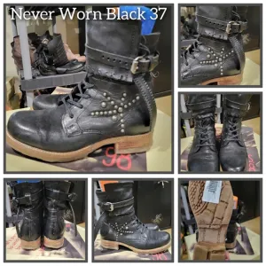 NEW A.S.98 Black Studded Combat Boots 37