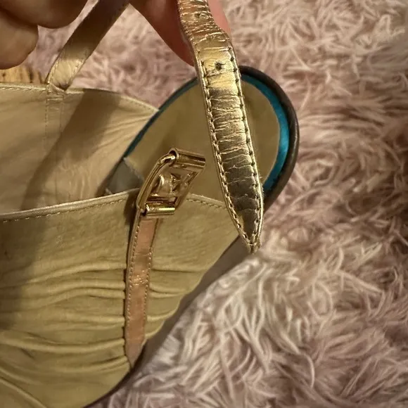 New Baldan Brown and Tan Leather Suede Peep Toe Sandal Wedges Size 38