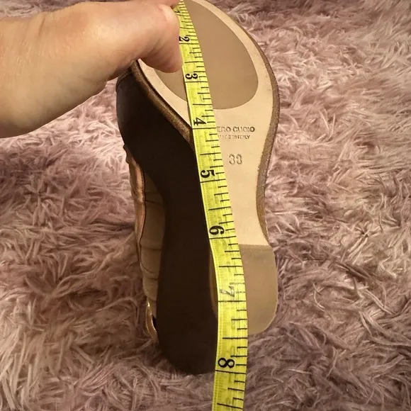 New Baldan Brown and Tan Leather Suede Peep Toe Sandal Wedges Size 38