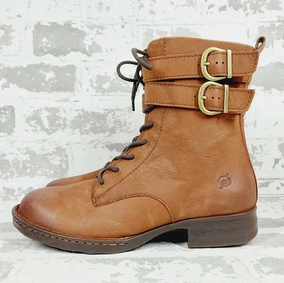 New BORN Camryn Lace-up Boot In Brown Leather C588