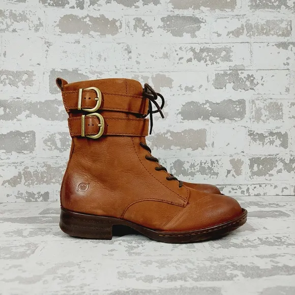 New BORN Camryn Lace-up Boot In Brown Leather C588