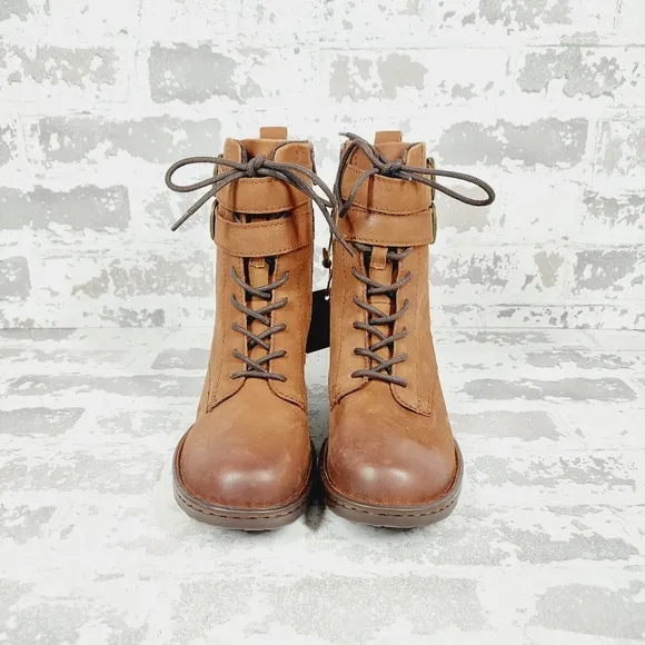 New BORN Camryn Lace-up Boot In Brown Leather C588