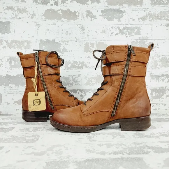 New BORN Camryn Lace-up Boot In Brown Leather C588