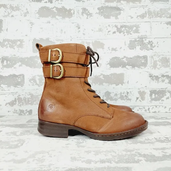 New BORN Camryn Lace-up Boot In Brown Leather C588