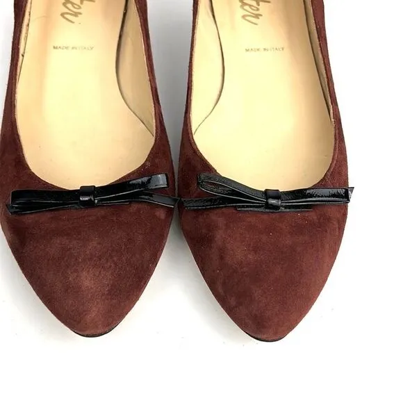 New Butter Shoes Italy Brown Suede Leather Flat Shoes Pointed Toe Bow Detail 8,5