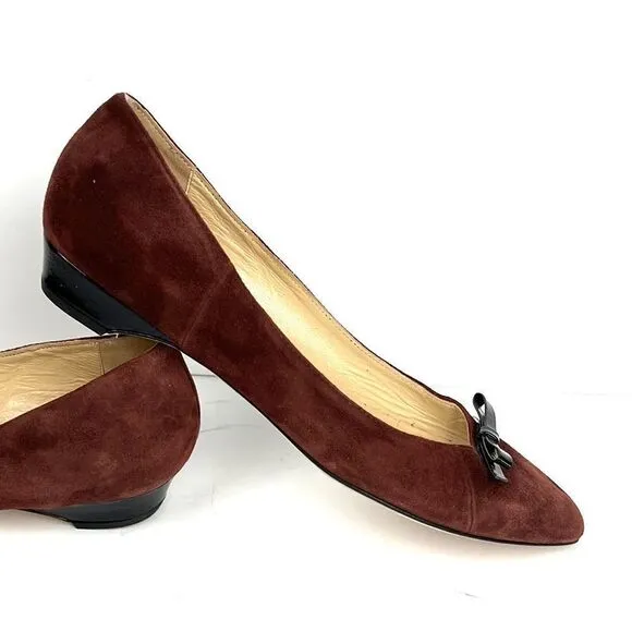 New Butter Shoes Italy Brown Suede Leather Flat Shoes Pointed Toe Bow Detail 8,5