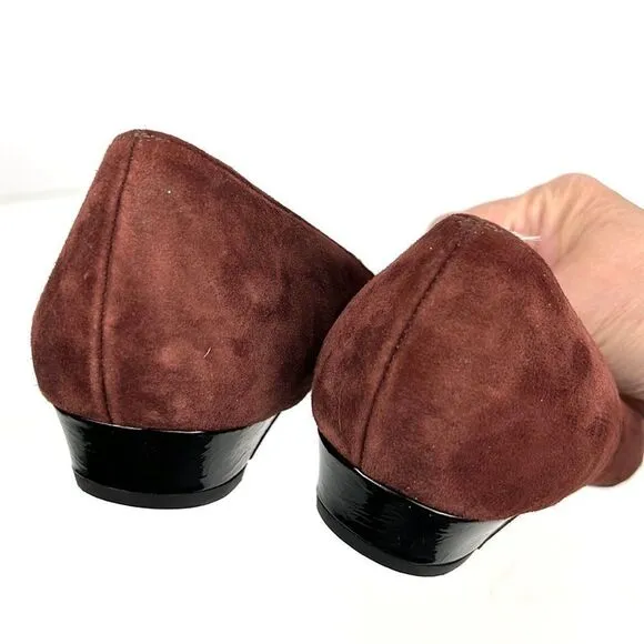 New Butter Shoes Italy Brown Suede Leather Flat Shoes Pointed Toe Bow Detail 8,5