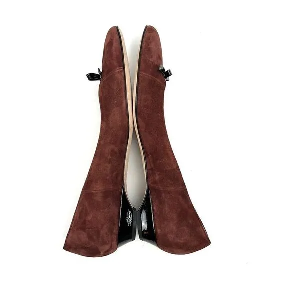 New Butter Shoes Italy Brown Suede Leather Flat Shoes Pointed Toe Bow Detail 8,5