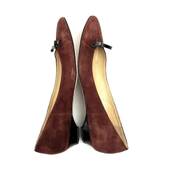 New Butter Shoes Italy Brown Suede Leather Flat Shoes Pointed Toe Bow Detail 8,5