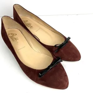 New Butter Shoes Italy Brown Suede Leather Flat Shoes Pointed Toe Bow Detail 8,5