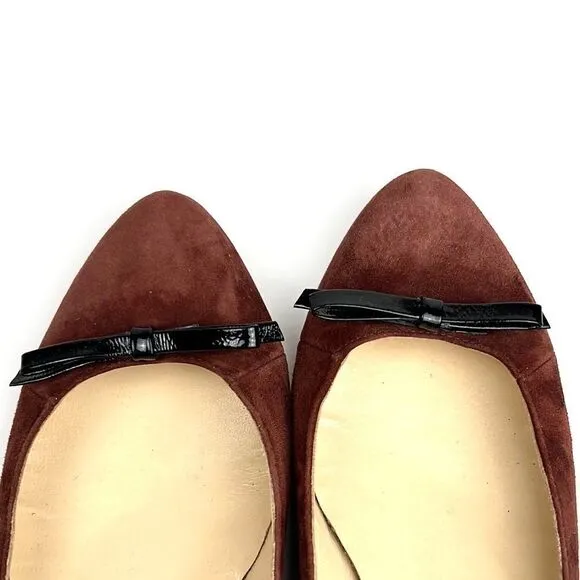 New Butter Shoes Italy Brown Suede Leather Flat Shoes Pointed Toe Bow Detail 8,5