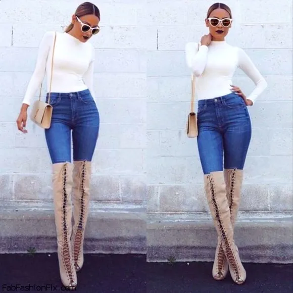NEW Cape Robin Olga-yh-1 Suede Lace Up Thigh Boots Color NUDE 11