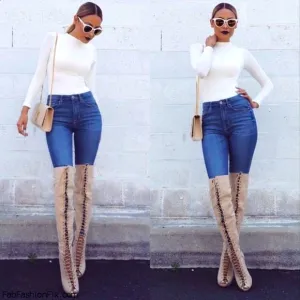 NEW Cape Robin Olga-yh-1 Suede Lace Up Thigh Boots Color NUDE 11