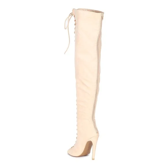 NEW Cape Robin Olga-yh-1 Suede Lace Up Thigh Boots Color NUDE 11