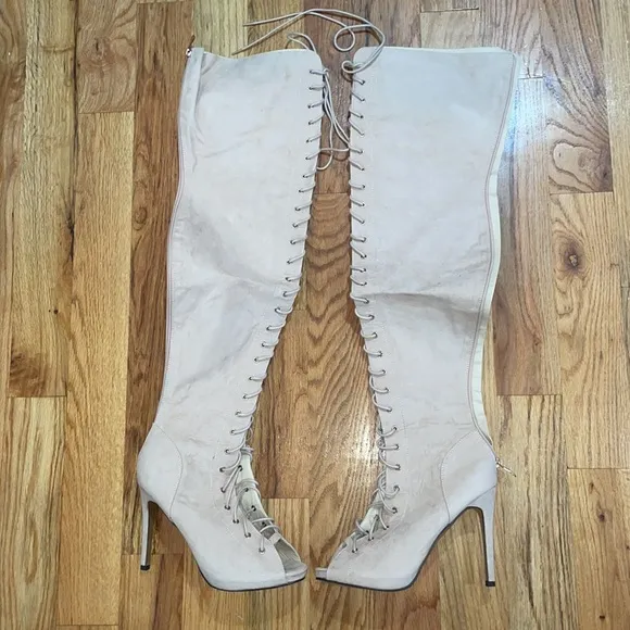 NEW Cape Robin Olga-yh-1 Suede Lace Up Thigh Boots Color NUDE 11