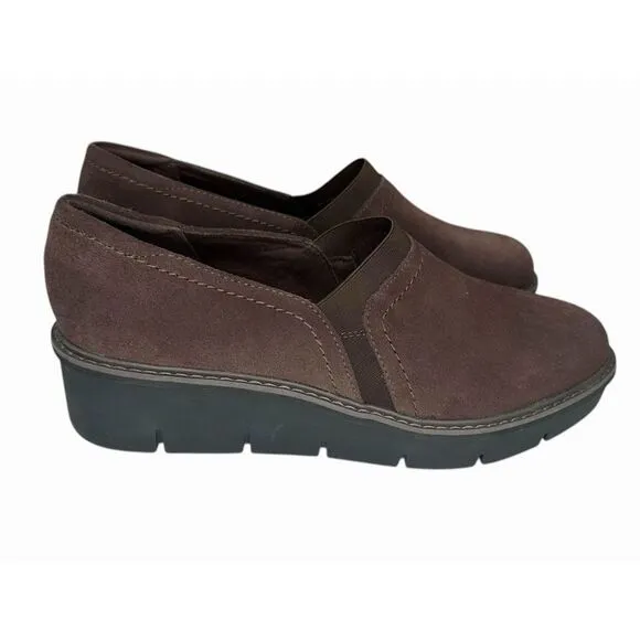 NEW Clarks Airabell 2 Inch Platform Wedges Brown Suede Leather Women’s Size 7.5