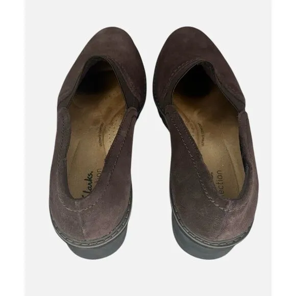 NEW Clarks Airabell 2 Inch Platform Wedges Brown Suede Leather Women’s Size 7.5