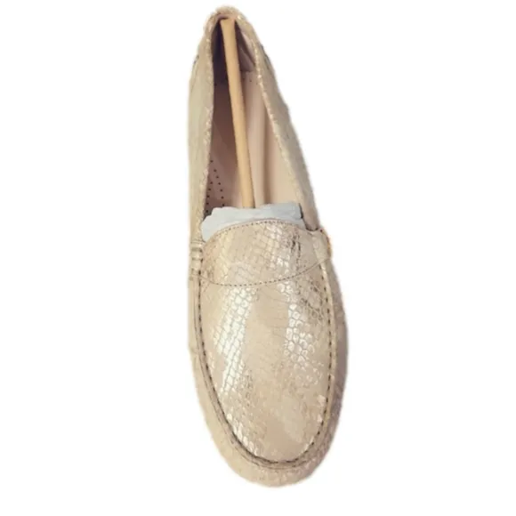 NEW Cole Haan Snake Skin Gold Tone Loafer Metallic Moccasin