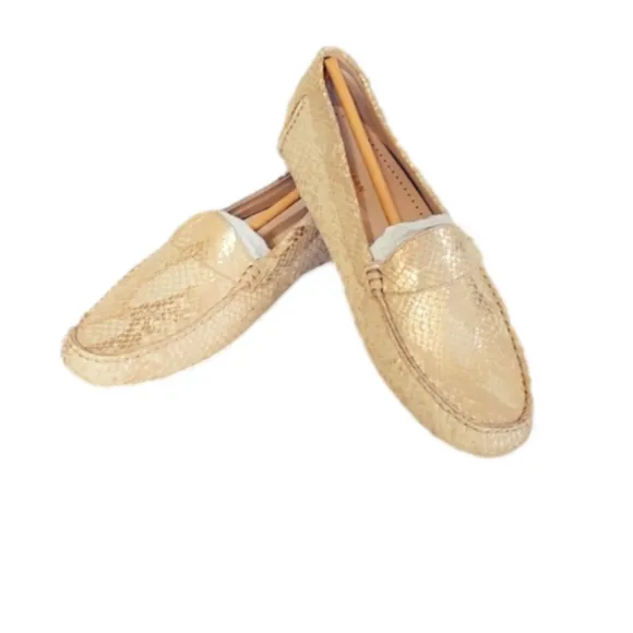 NEW Cole Haan Snake Skin Gold Tone Loafer Metallic Moccasin