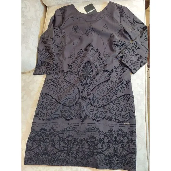 NEW! Desigual Kronen Black Dress With Appliques And Beads US Size 4  $210