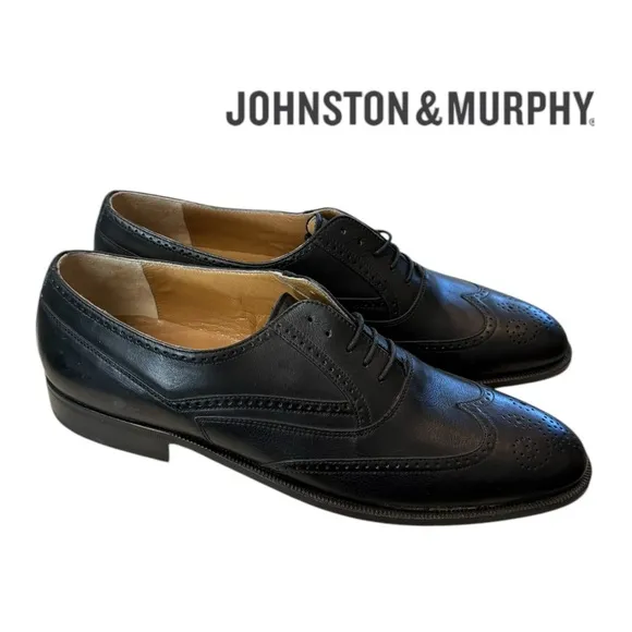 New Domani by Johnston &amp; Murphy Italian Black Oxford Dress Shoes 10  10N