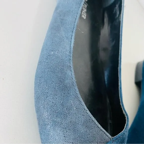 NEW DONALD J PLINER Two Tone Navy Blue Silver Metallic Pointy Toe Flats Shoes 7