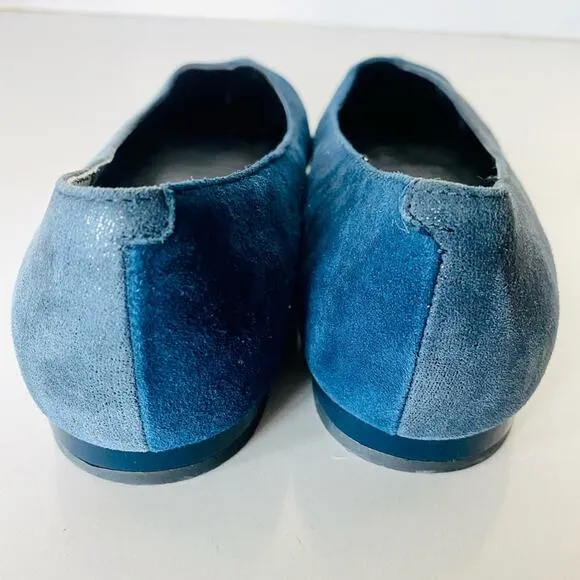 NEW DONALD J PLINER Two Tone Navy Blue Silver Metallic Pointy Toe Flats Shoes 7