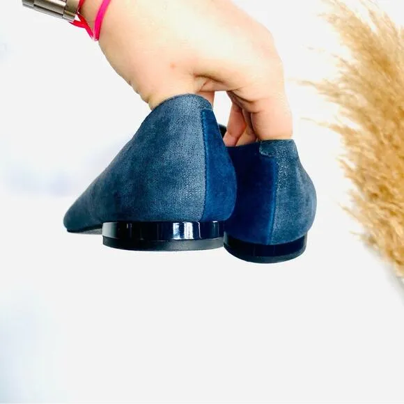 NEW DONALD J PLINER Two Tone Navy Blue Silver Metallic Pointy Toe Flats Shoes 7