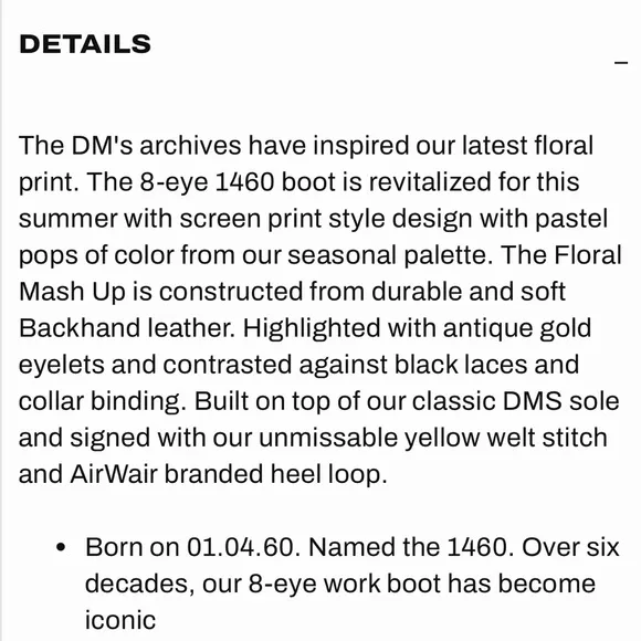 NEW Dr. Martens 1460 Floral Mash Up Leather Lace Up Boots