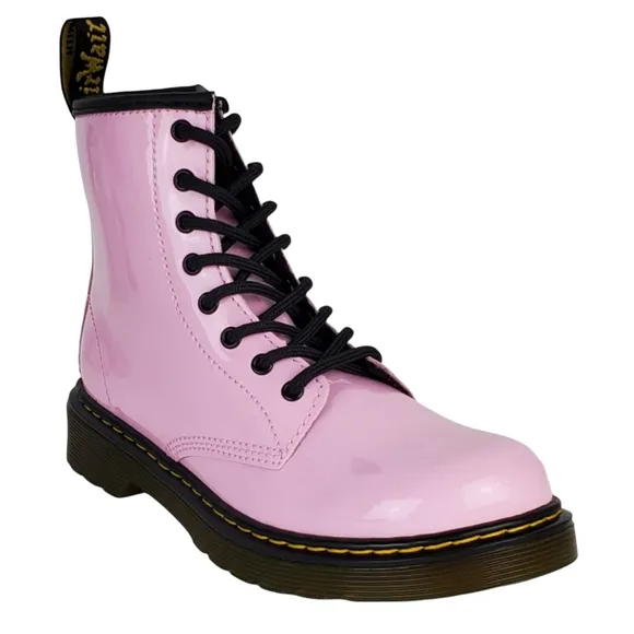 New Dr Martens 1460 j girls patent lamper pale pink lace up combat boots