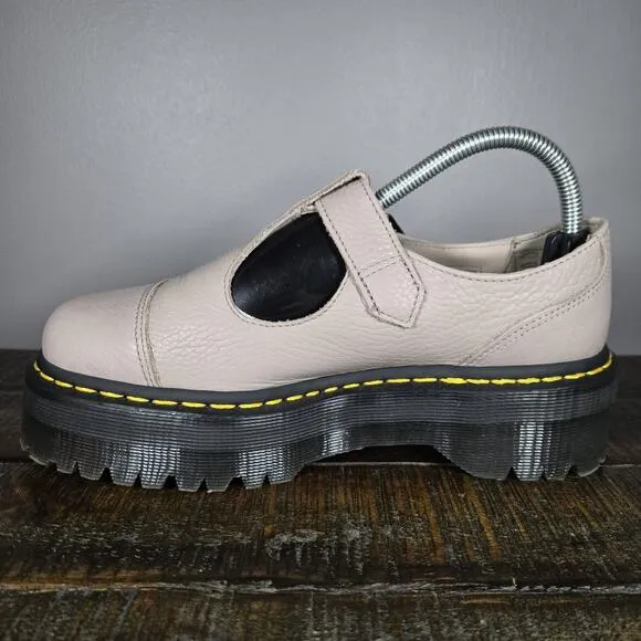 NEW Dr Martens Bethan Womens Size 8 Leather Strap Platform Shoes Taupe Black