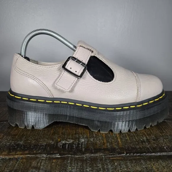 NEW Dr Martens Bethan Womens Size 8 Leather Strap Platform Shoes Taupe Black