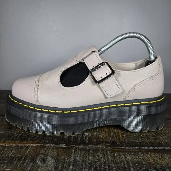 NEW Dr Martens Bethan Womens Size 8 Leather Strap Platform Shoes Taupe Black