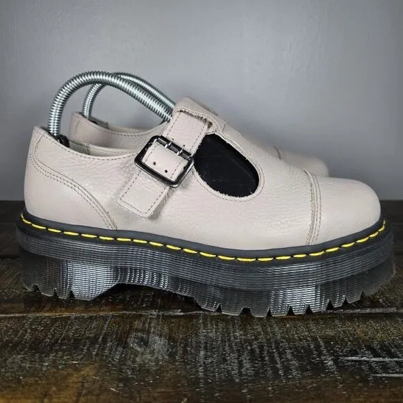 NEW Dr Martens Bethan Womens Size 8 Leather Strap Platform Shoes Taupe Black