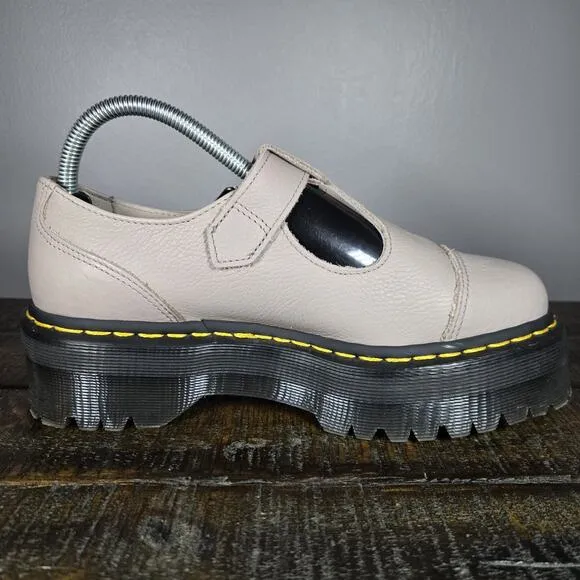 NEW Dr Martens Bethan Womens Size 8 Leather Strap Platform Shoes Taupe Black