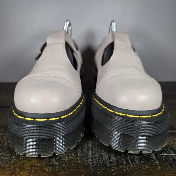 NEW Dr Martens Bethan Womens Size 8 Leather Strap Platform Shoes Taupe Black