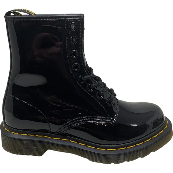 NEW Dr. Martens Women Sz 6 Docs Black Patent Leather Combat Boots Lamper 1460 W