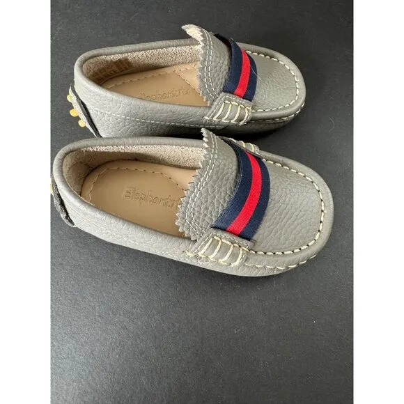 NEW Elephantito Boys Club Loafers Driving Moccasins Grey Dress Shoes Baby Size 6